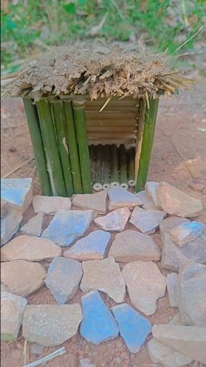 Tiny Bamboo House Primitive Craft Skills! 🎋🏡 #diy #shorts