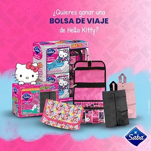 ¡Atención Saba MX tiene una súper novedad para las #HKLovers! ¡En la compra de 30 toallas Saba Invisible u 80 protectores Diarios Multiestilos, ganas una bolsa de viaje de Hello Kitty! 😍 Son 2 modelos súper lindos con 2 colores diferentes cada uno, disponibles en las tiendas Walmart México, Bodega Aurrera, Comexa, Fresko, Soriana, Chedraui, HEB y Tiendas 3B. =^.^= | Hello Kitty México