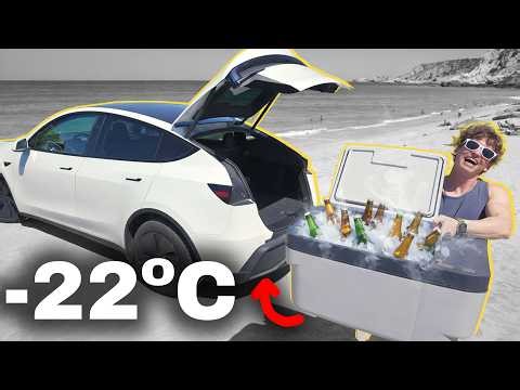 Instalei um FRIGORÍFICO de 35L no meu Tesla Model Y! (Cabe perfeitamente no porta-bagagens)