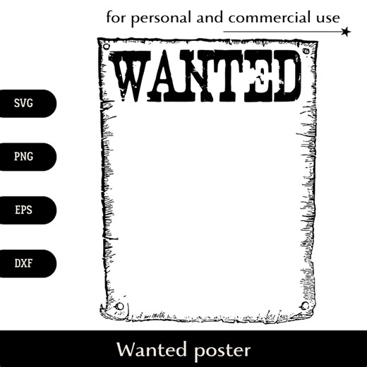 Old West Wanted Poster SVG, Search for Criminal Frame Png, Eps, Dxf, Shabby Paper Sign Vector, Stylized Wild West Cowboy Party Clipart - Etsy