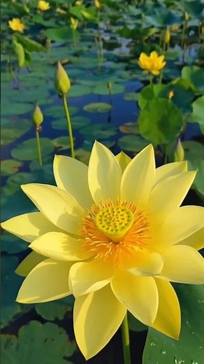 Relaxing Pond Scenery – Yellow Lotus Flowers Blooming at Sunrise #unrefinedworld