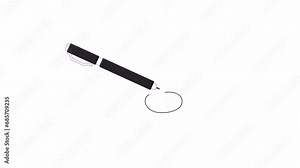 Fountain pen encircling bw outline 2D object animation. Mechanical pencil scribble writing monochrome linear cartoon 4K video. Writing instrument circling animated item isolated on white background
