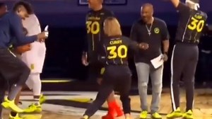 Stephen Curry's mom, Sonya Curry, better werk! That half-court shot is not for amateurs! 🏀(📽️: FOX Sports West) | Essence
