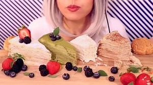 ASMR Eating Crepe Cake & Cream Puff *Soft Eating Sounds | Mukbang
