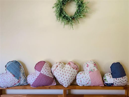Vintage Heart Pillows Quilted Shabby Chic Patchwork Accent Pillows for Living Room and Bedroom - Etsy