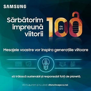 De Centenar inspirăm împreună viitoarele generații pentru următorii 100 de ani. Iată cele mai îndrăgite mesaje de la voi: 📱 să folosească responsabil tehnologia 🌍 să fie responsabile față de planetă 📖 să prețuiască educația și cultura 🤝 să fie mai tolerante și să-i accepte pe cei din jur așa cum sunt 🇷🇴 să nu-și uite trecutul și să își iubească țara Vă mulțumim și nu uitați: viitorul începe cu noi. | Samsung