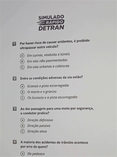 Simulado do DETRAN 2026 – Prova prática de perguntas e respostas