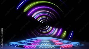 Stage Animation With Circle Animation Background Beautiful Neon Effects. . Neon Light And Stage Neon Disco Background With Stage