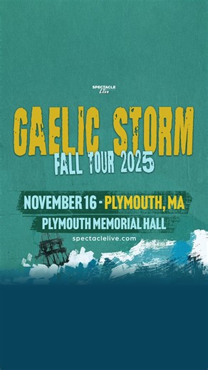 Gaelic Storm Comes to Plymouth, Sunday, November 16 🌟 After 20 years, Gaelic Storm just keeps getting stronger! This Celtic powerhouse has rocked over 2,000 shows worldwide with their high-energy performances, rich storytelling, and deep love for their fans. 🎶 From their pub band beginnings to appearing in Titanic and topping the Billboard World Chart six times — they’ve built a legendary career that’s all heart, grit, and passion. Don’t miss your chance to see this unstoppable Irish rock jugg