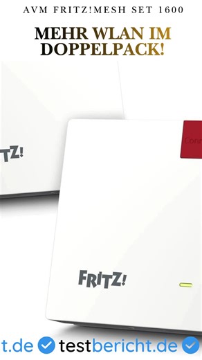 📶 Schnelles WLAN im ganzen Zuhause – ab 120 €! Mit dem AVM FRITZ!Mesh Set 1600 (2-Pack) bekommst du Wi-Fi 6 Mesh-WLAN mit bis zu 3.000 Mbit/s für stabile Verbindungen in mehreren Räumen oder Etagen. Perfekt für Streaming, Gaming und Homeoffice ohne Funklöcher. 👉 Jetzt ansehen & Preis vergleichen: Testbericht.de