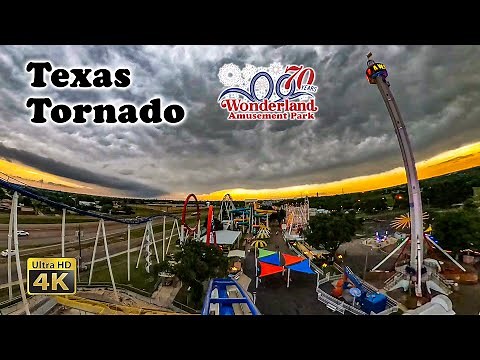 Texas Tornado Roller Coaster On Ride Front Seat 4K POV Wonderland Amusement Park