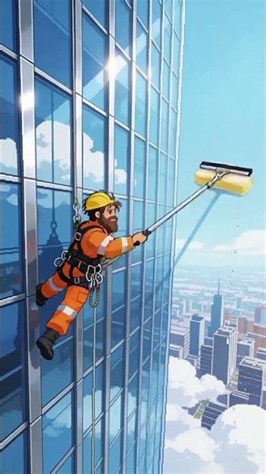 Funny window washer at work rope access animation #animation #comedy #ropeaccess