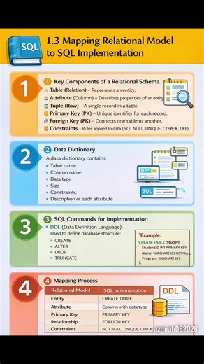 Nota ringkas CD0125 1.3 Mapping Relational Model to SQL Implementation Click LIKE, COMMENT & SHARE #mygrowaccount #fypシ゚viral🖤tiktok #fyppppppppppppppppppppppp #jskkmpk #fypシ゚viral