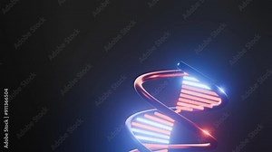 DNA helix 3D animation in red and blue colors. 4k render, high quality. This motion graphics features a glowing DNA helix in blue and red, symbolizing the interdependence of genetics, biology, and