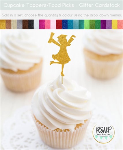 Girl Graduate Cupcake Toppers, 2026 Grad Cupcake Toppers, Girl Graduation Party Decor, Female Grad Party Decorations, Grad Cap Food Picks - Etsy
