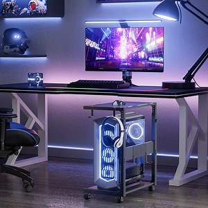 Adjustable Rolling Computer Tower Stand CPU Holder Cart for Gaming Office Home Height 23" to 28.3"