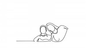 Animated self drawing of continuous line draw group of businessman and businesswoman creating circle and round shape as teamwork symbol. Business team building concept. Full length one line animation