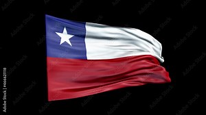 Realistic Chile flag is waving 3D animation. National flag of Chile. 4K Chile flag seamless loop animation.