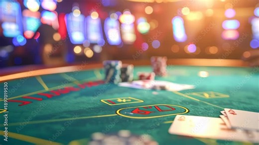 Hand revealing two Aces poker cards on a casino table with a blurred gambling background