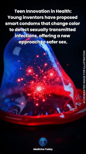 Medicine Today on Instagram: "Color-changing condoms to signal STIs Teen inventors have proposed condoms that change color when exposed to certain STI-related substances. The goal is faster awareness and improved sexual health education. For now, it’s an early-stage concept, not a tested medical product. Practical tip: Protection, regular testing, and education remain essential. Conclusion: A creative idea with promise—but still awaiting scientific validation. #sexualhealth #innovation #preventi