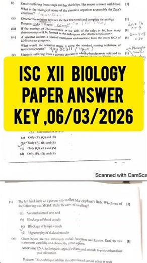 ISC BOARD CLASS-12 BIOLOGY PAPER ANSWER KEY 6 March 2026🔥#viralshort #trending #ISCBIOLOGY2026