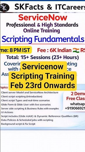 servicenow Scripting online classes #servicenow #skfacts #scripting