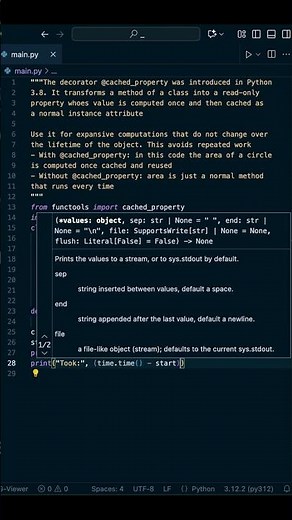 Boost Python Performance: The Power of @cached_property ⚡️ #short #shorts #programming #python