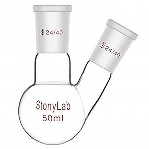 StonyLab Glass Heavy Wall 2 Neck Round Bottom Flask with 24/40 Center and Side Standard Outer Joint