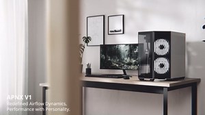 APNX V1 Dual-Chamber ATX Mid-Tower Airflow PC Case, Panoramic Glass Panels, 10 Fan Slots, 360mm Radiator Support, Angular Intake 16cmx2 Fan Bracket, GPU Mount, Cable Management, Type-C, Black/White