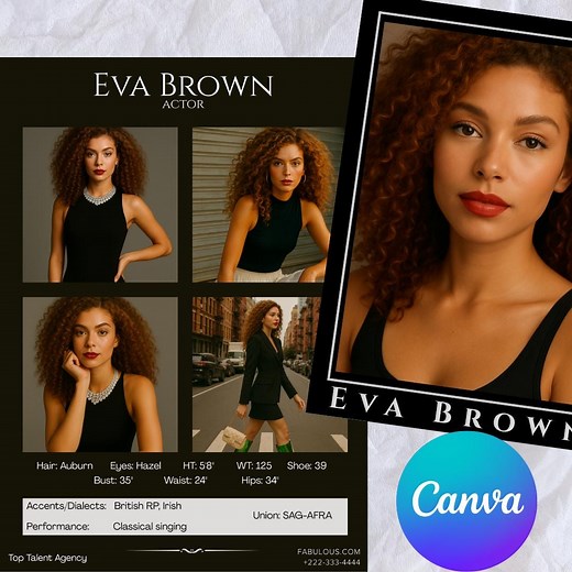 Editable Actor Comp Card Template | Professional Double-sided Resume Headshot Card for Auditions & Casting - Etsy Australia