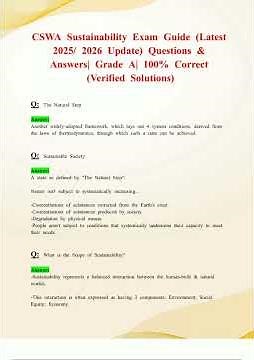 Cswa Sustainability Exam Guide Latest 2025 2026 Update Questions En Answers Grade A 100 Correct