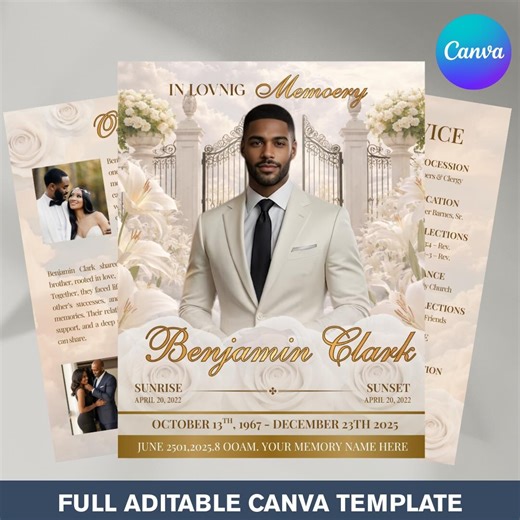 White Roses Funeral Program Template: 8-page Memorial (canva, PDF Download) Funeral Magazine Program, Celebration of Life Brochure Template - Etsy