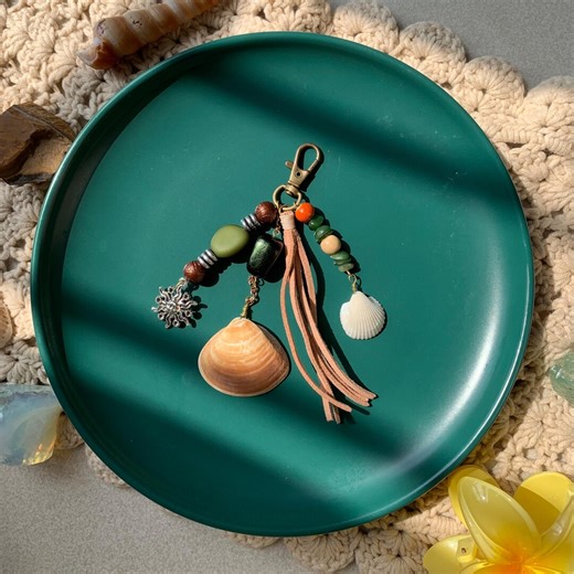 Boho Seashell Keychain, Natural Stone Charm, Sun Charm, Ocean Lover Accessory - Etsy