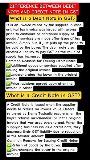 DIFFERENCE BETWEEN DEBIT NOTE AND CREDIT NOTE IN GST