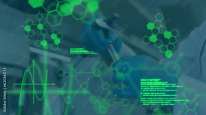 Animation of scientific data processing over scientist in laboratory Stock Video