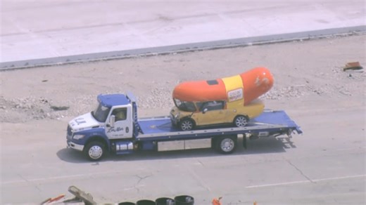 Oscar Mayer Wienermobile crashes; flips on its side on busy Chicago-area roadway