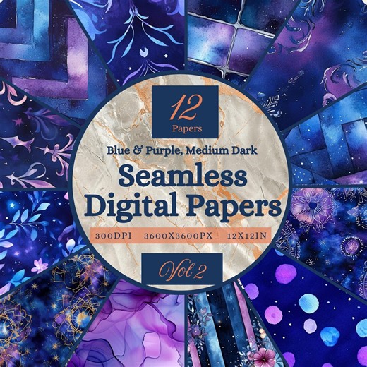 Blue & Purple Seamless Square Printable Paper, Medium Dark Fabric Textures, Volume 2 (digital Download) - Etsy