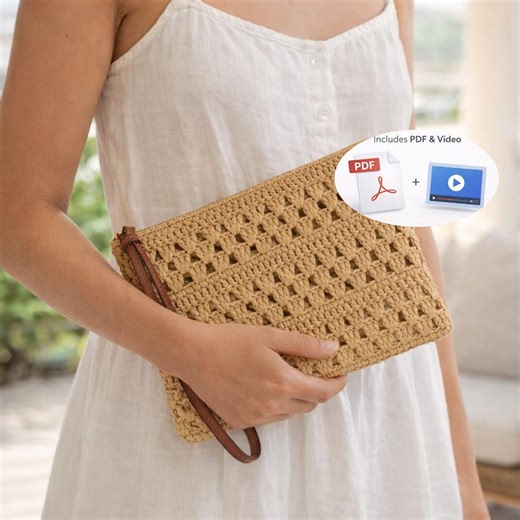 Crochet Raffia Clutch Bag Pattern PDF, Beginner Friendly Crochet Bag Pattern, Video Tutorial, Digital Download - Etsy