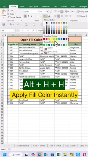 Fill Cell Colors Without Your Mouse in Excel #excel #shorts #dataanalysis