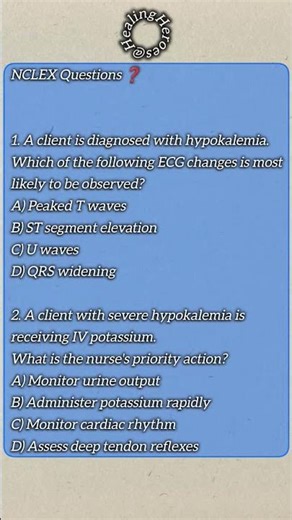Hypokalemia NCLEX questions #hypokalemia #health #healthtips #ecgchanges #nclex #medicaltips #nurse