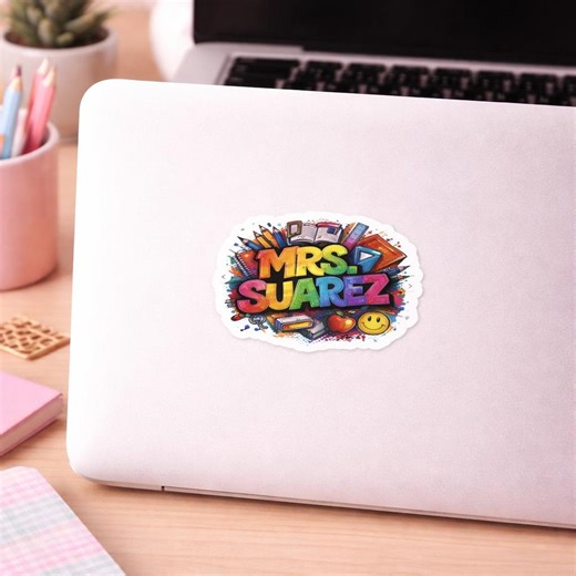 Personalized Teacher Name Sticker | Custom School Subject Vinyl Laptop Decal - Etsy