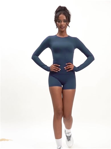 video, Women's Solid Long Sleeve Sports Tee, Sporty Round Neck T-shirt for Yoga Gym Workout Running, Ladies Sportswear for Spring & Fall