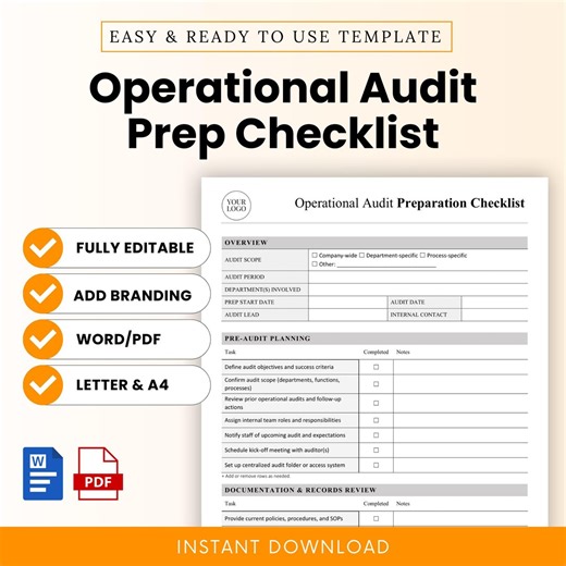 Operational Audit Prep Checklist Template – Word & PDF, A4   US Letter - Etsy