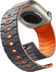 Bandletic Compatible with Apple Watch Ultra Bands for Men 49mm - Comfortable Magnetic Strap with Secure Buckle for iWatch Band Ultra 49mm 46mm 45mm 44mm 42mm Series 11/10/9/8-1 SE3, Space Gray/Orange