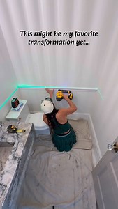 94K views · 21K reactions | My powder bathroom has been completely transformed with the blue painted trim and wallpaper but I’m waiting on one more piece for the full reveal! Says it arrives tomorrow- you’ll see it all styled when I do! Type BATHROOM for paint color, trim, tile, wallpaper, & lighting sources! | Remington Avenue | Facebook