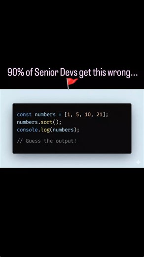 Web Dev | 46/365:guess the output of Java script program . . By default, .sort() converts elements to strings and compares their UTF-16 code unit... | Instagram