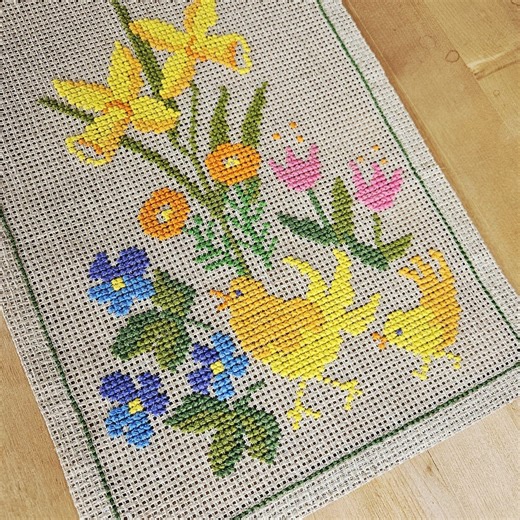 Embroidered Easter Tablecloth, Linen Cross Stitch With Chickens - Etsy