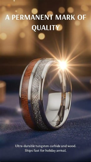 Tungsten Carbide Ring with Meteorite & Wood Inlay