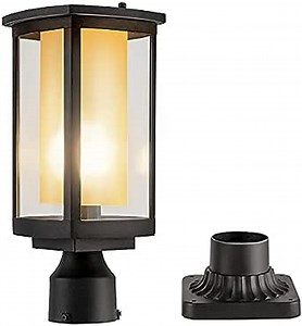 Outdoor Post Light,Lamp Post Light Fixture with 3-Inch Fitter Base for Outdoor Garden Post Pole Mount, Sand Black cast Aluminum, Double Glass (Black(Big Size