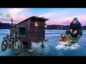 WINTER IN A BIKE CAMPER ON A LAKE | Ice Fishing & Camping
